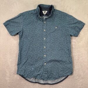 Vissla Mens Medium Dobby Weave Button Up Short Sleeve Casual Shirt Geometric EUC